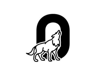 Dark blue color of O initial letter with wolf design