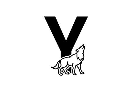 Dark blue color of Y initial letter with wolf design