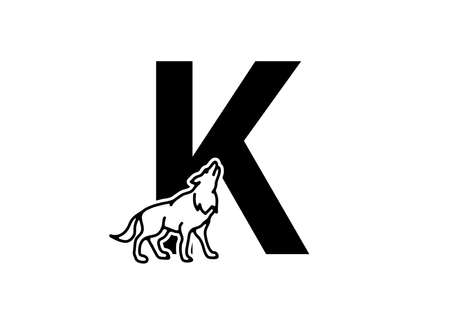Dark blue color of K initial letter with wolf designのイラスト素材