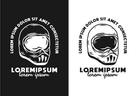 Black and grey illustration of helmet with lorem ipsum text designのイラスト素材