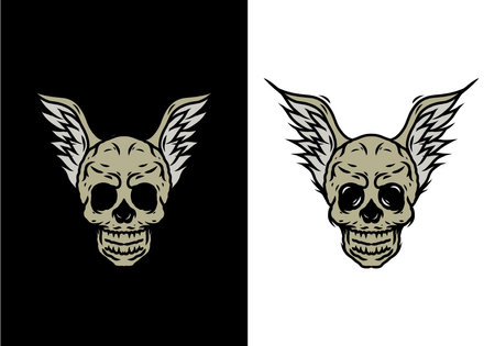 Brown color of skull head with wing illustration designのイラスト素材
