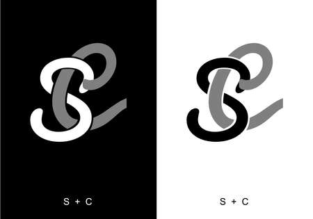Black and white color of SC initial letter designのイラスト素材