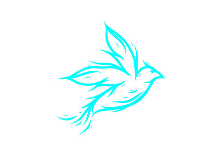 Blue color of flying bird line art drawing designのイラスト素材