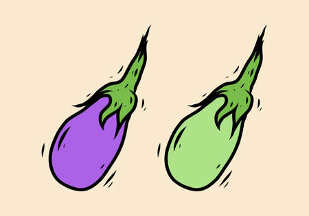 Purple and green color of eggplant illustration drawing designのイラスト素材