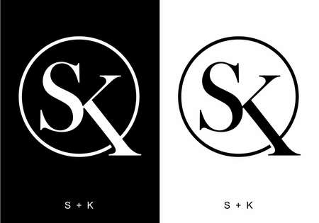 Black and white color of SK initial letter designのイラスト素材