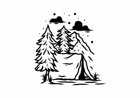 Line art illustration drawing of camping tent designのイラスト素材