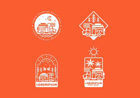 Line art illustration of campervan designのイラスト素材