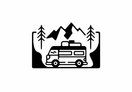 Line art illustration of campervan designのイラスト素材