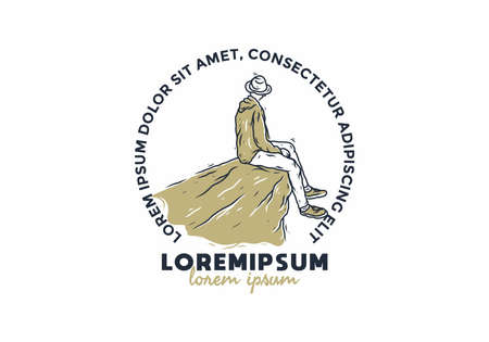 man sitting on the edge of a cliff illustration drawing designのイラスト素材