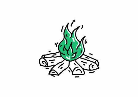Green outdoor bonfire illustration drawing designのイラスト素材