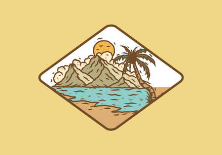 Line art illustration drawing of beach designのイラスト素材