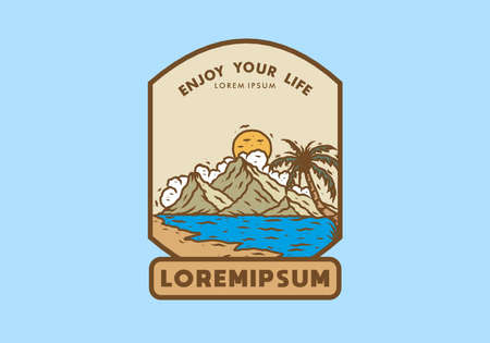 Line art illustration drawing of beach designのイラスト素材