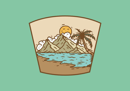 Line art illustration drawing of beach designのイラスト素材