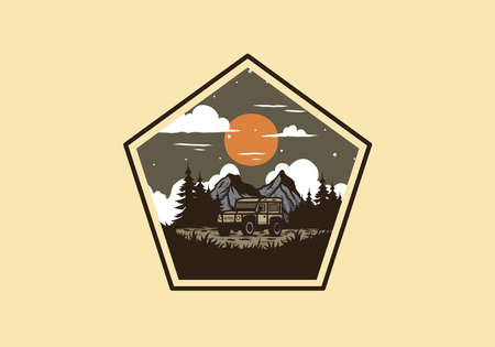 Overlanding car badge illustration drawing designのイラスト素材