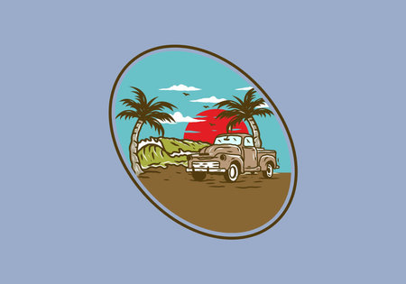 Car in the beach illustration drawing designのイラスト素材
