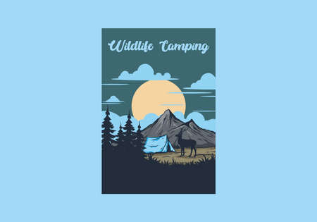 Vintage wildlife camping illustration drawing designのイラスト素材