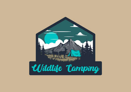 Vintage wildlife camping illustration drawing designのイラスト素材