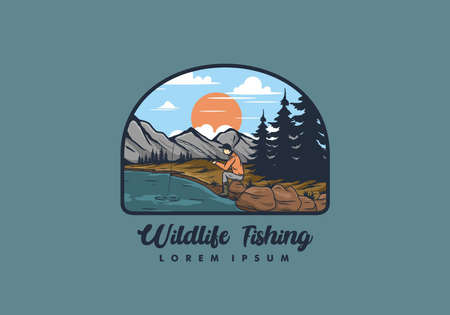 Outdoor wild fishing illustration drawing designのイラスト素材
