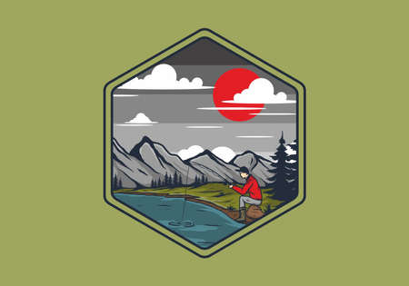 Outdoor wild fishing illustration drawing designのイラスト素材