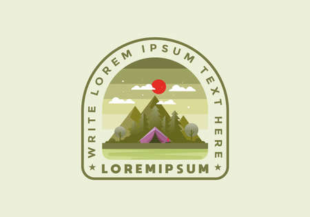 Colorful flat illustration of mountain camping designのイラスト素材