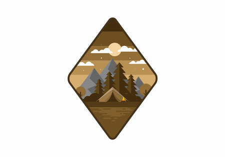 Colorful flat illustration of mountain camping designのイラスト素材