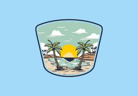 Vintage bay beach illustration graphic designのイラスト素材