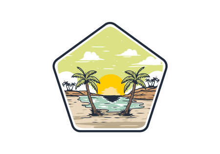 Vintage bay beach illustration graphic designのイラスト素材