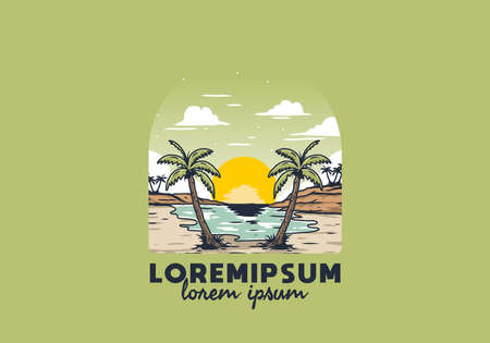 Vintage bay beach illustration graphic designのイラスト素材