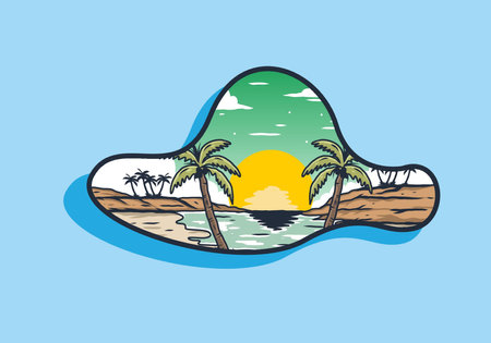 Vintage bay beach illustration graphic designのイラスト素材