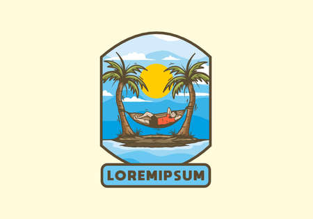 Relax in hammock illustration badge designのイラスト素材