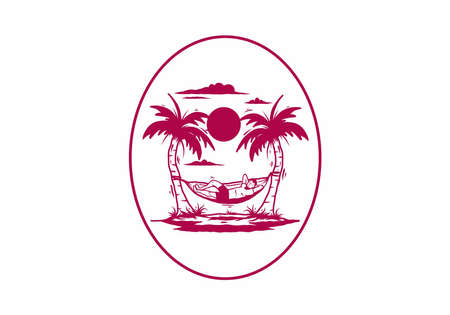 Relax in hammock illustration badge designのイラスト素材