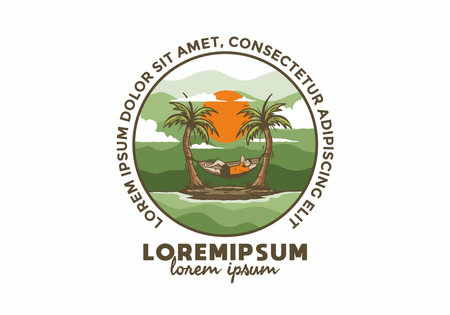 Relax in hammock illustration badge designのイラスト素材