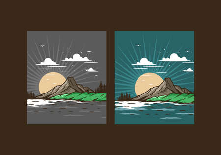 Sunrise behind the mountain illustration designのイラスト素材