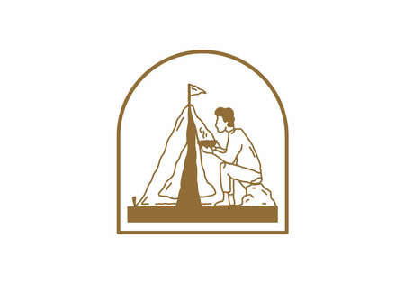 Simple and alone camping illustration designのイラスト素材