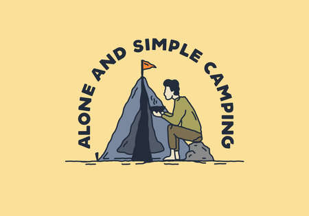 Simple and alone camping illustration designのイラスト素材
