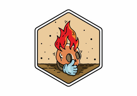 skull head with flame and thumb up illustration designのイラスト素材