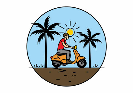 Riding scooter line art illustration designのイラスト素材