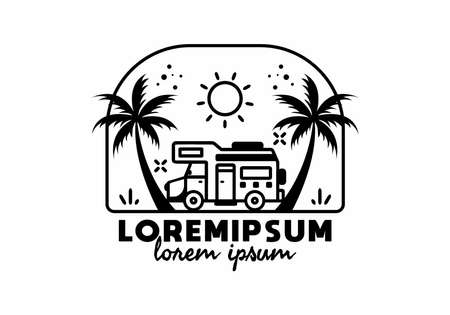 Campervan life line art illustration designのイラスト素材