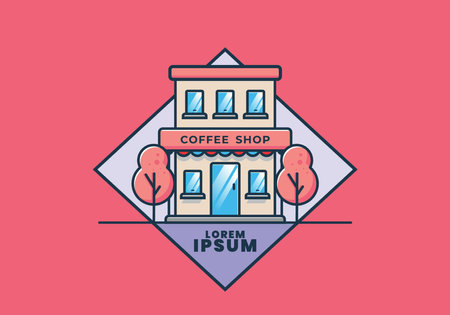 Coffee shop line art flat illustration designのイラスト素材