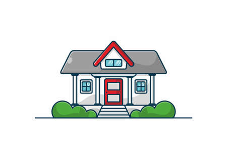 Colorful big house flat illustration designのイラスト素材