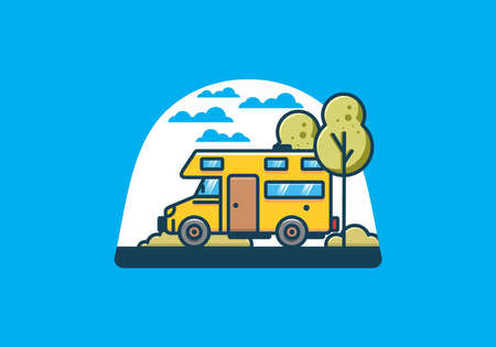 Line art motorhome flat illustration designのイラスト素材