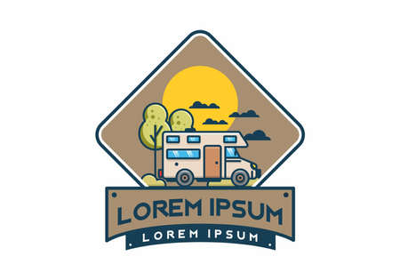 Line art motorhome flat illustration designのイラスト素材