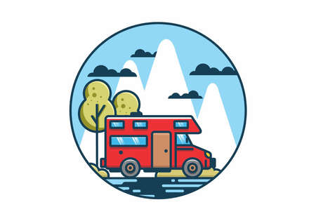 Line art motorhome flat illustration designのイラスト素材