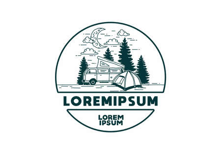 Half moon camping with campervan illustration designのイラスト素材