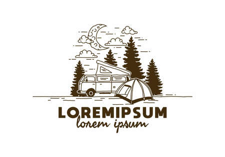 Half moon camping with campervan illustration designのイラスト素材