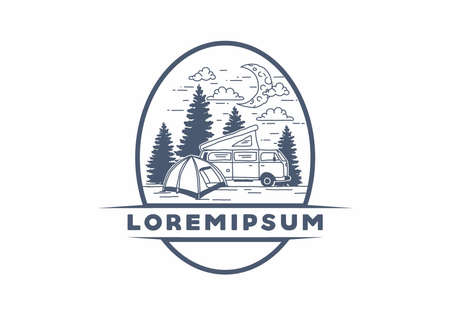 Half moon camping with campervan illustration designのイラスト素材