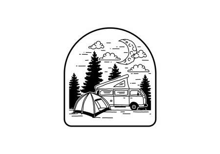 Half moon camping with campervan illustration designのイラスト素材