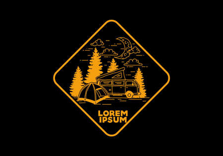 Half moon camping with campervan illustration designのイラスト素材