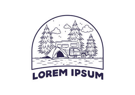 RV van camping in nature illustration designのイラスト素材