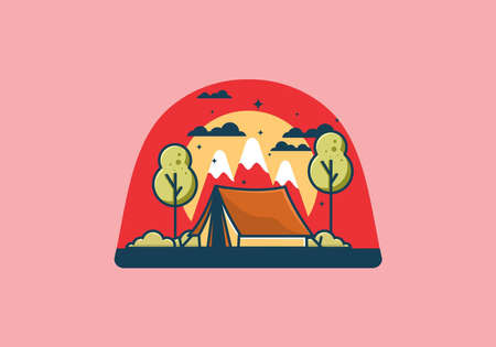 Camping with tent flat illustration designのイラスト素材